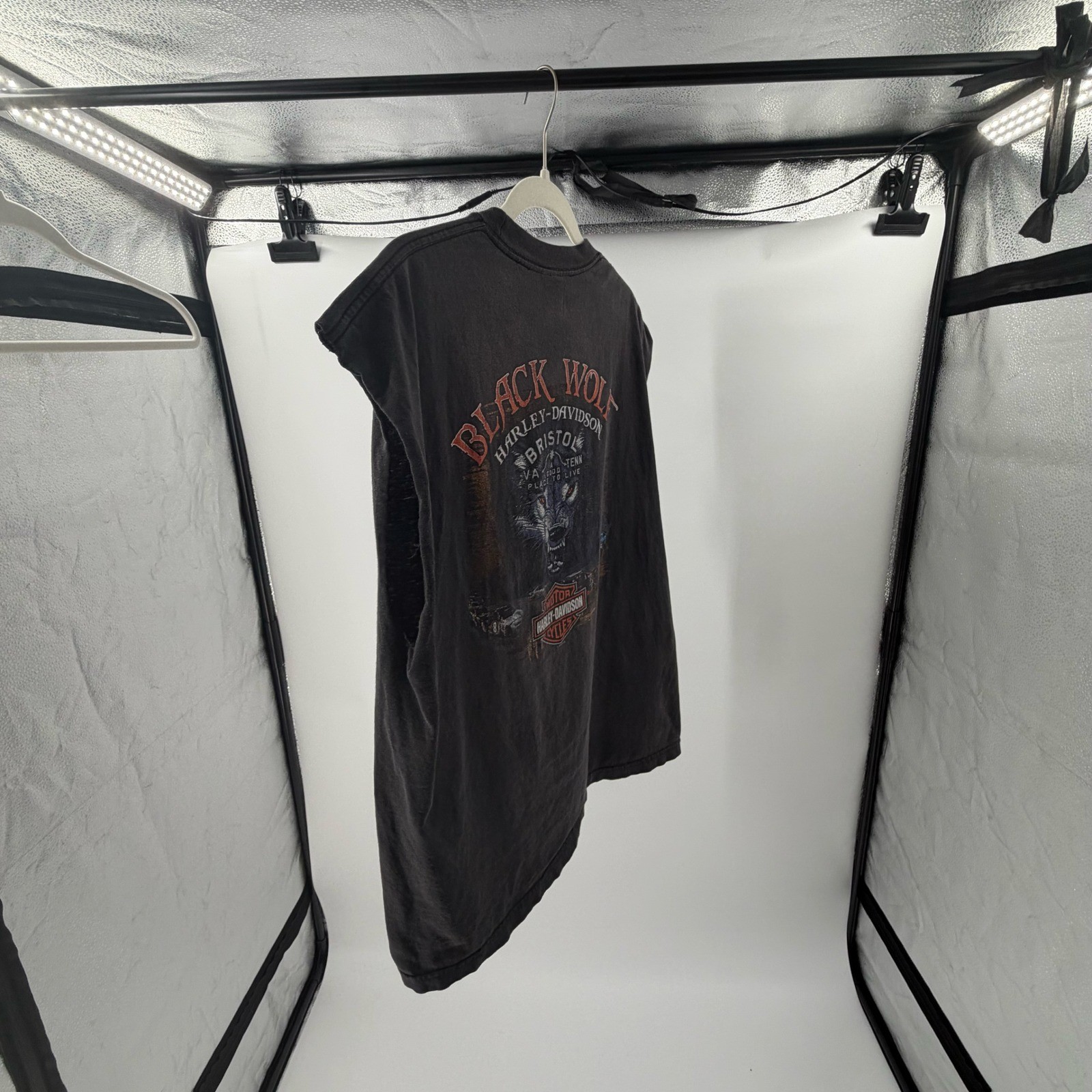 Harley-Davidson Black Wolf Bristol VA TN Sleeveless Pocket T-Shirt Mens XL Black