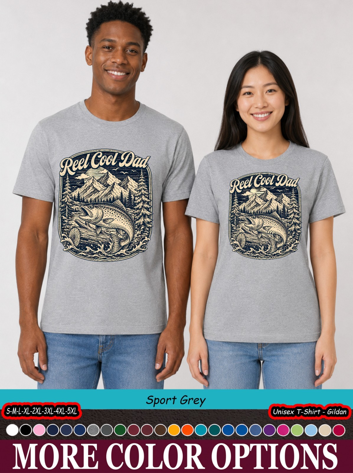 Reel Cool Dad Mountain Fish T-Shirt, Vintage Trout Outdoor Gift