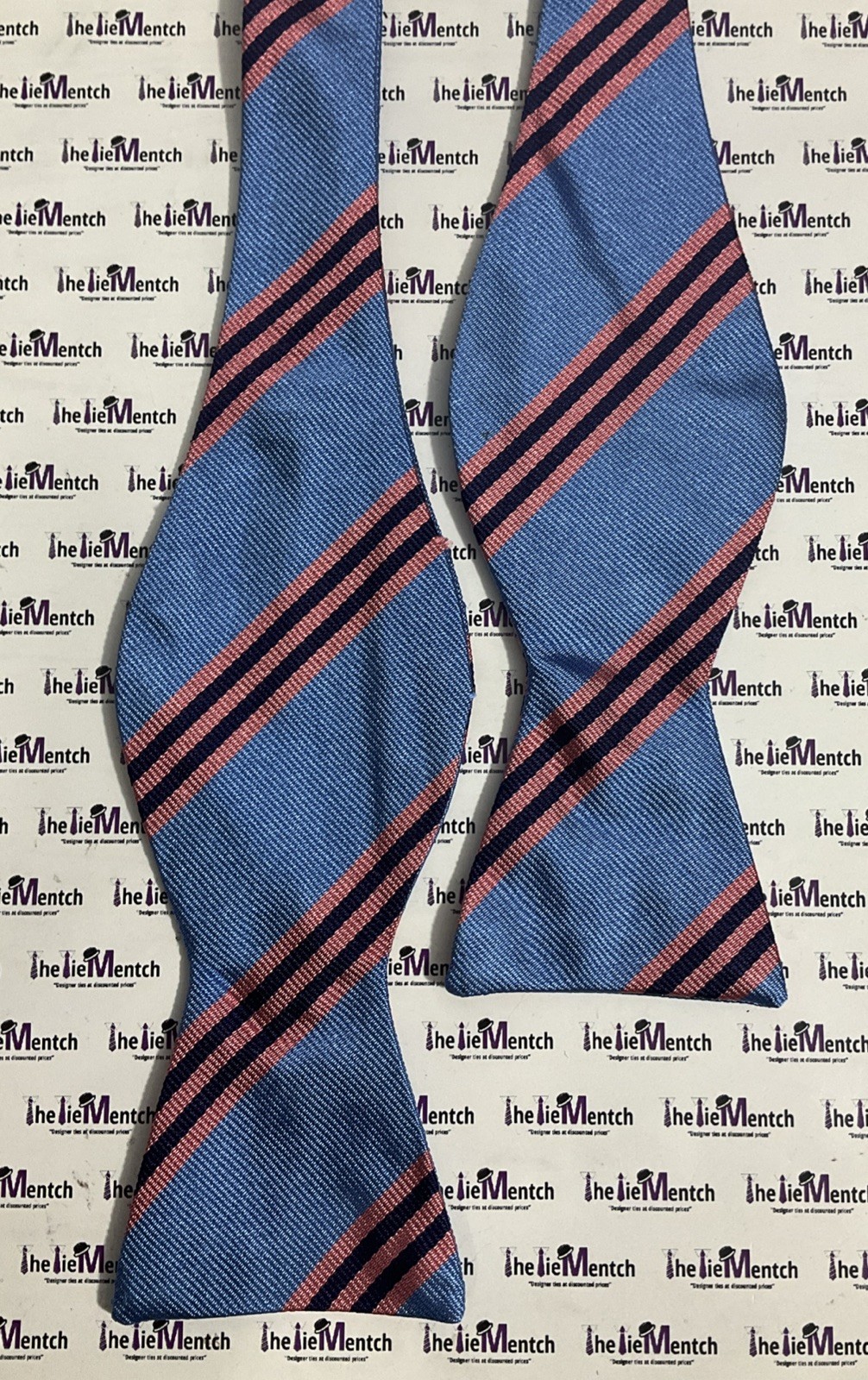 Brooks Brothers Blue With Pink Stripes Design Self Tie Bow Tie(New-Minor Flaws)
