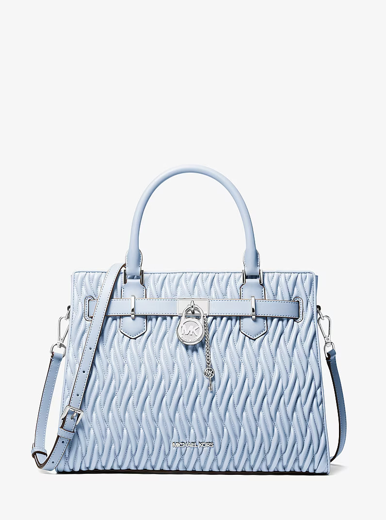 Michael Kors Hamilton Medium Matelassé Satchel Bag Blue Pale Ocean