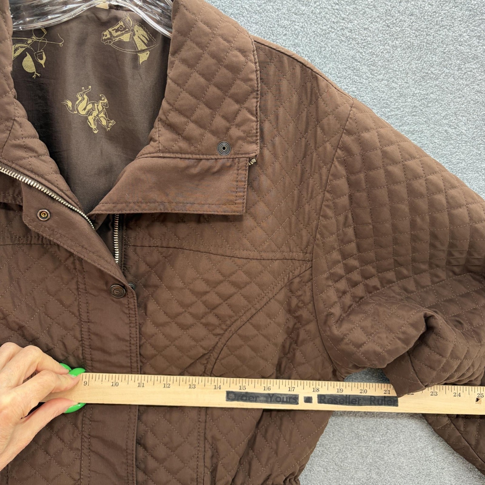 Golden Dress Equestrian Jacket Womens Medium Brown Quilted Zip Pockets Riding