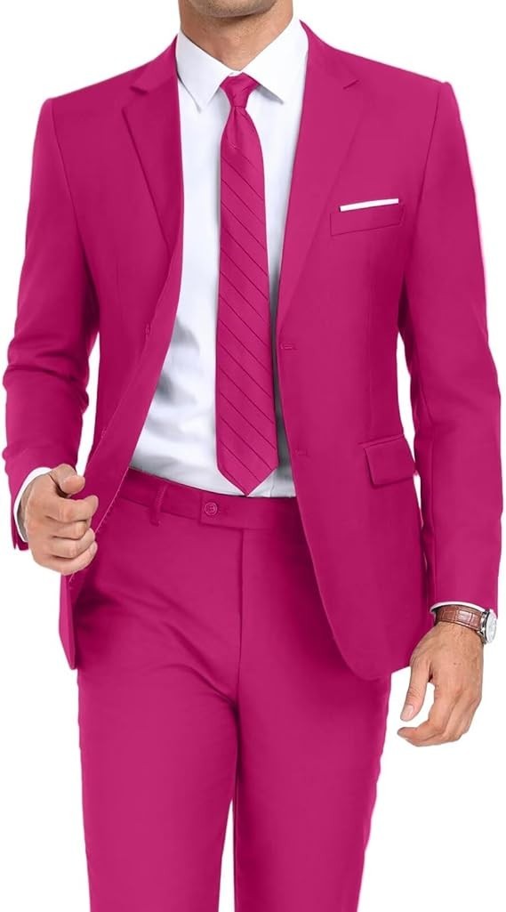 Mens 2 Piece Suit Set Slim Fit 2 Button Dress Suits Tuxedo Set Wedding Blazer