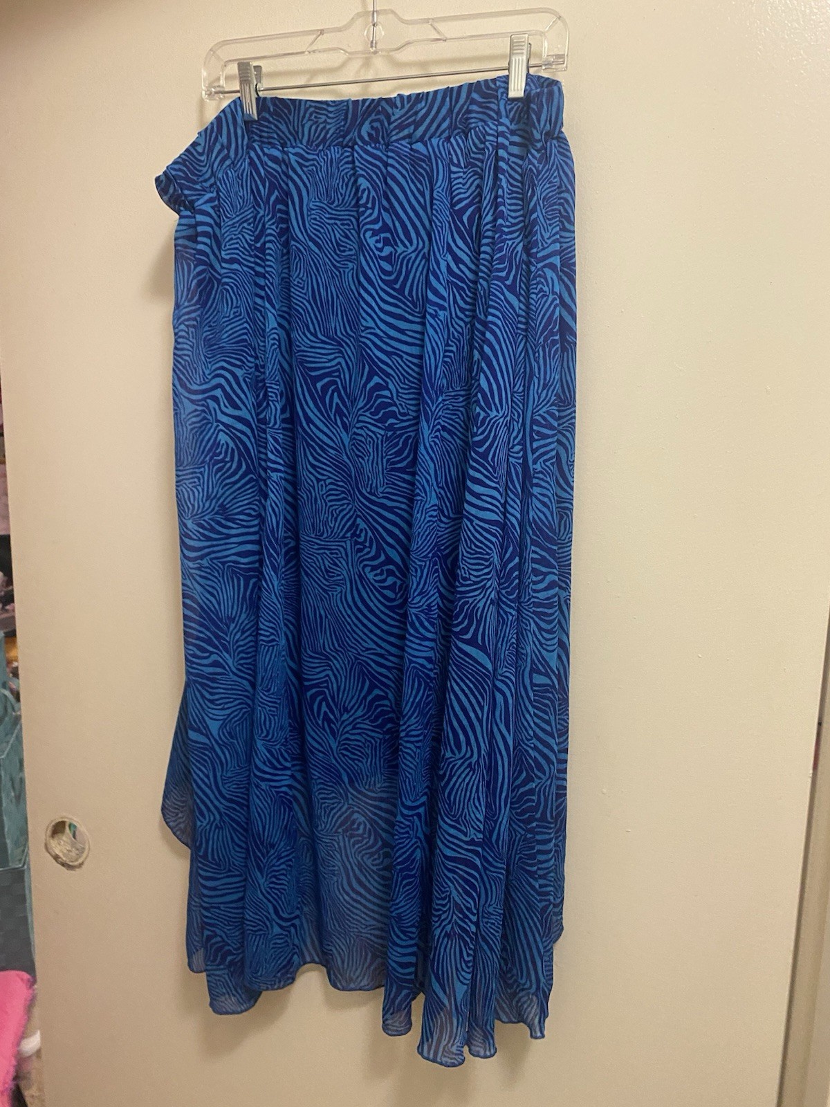 Ashley Stewart Womens Pull On Midi Skirt Size 22 Blue Swirl Print 2 Layer