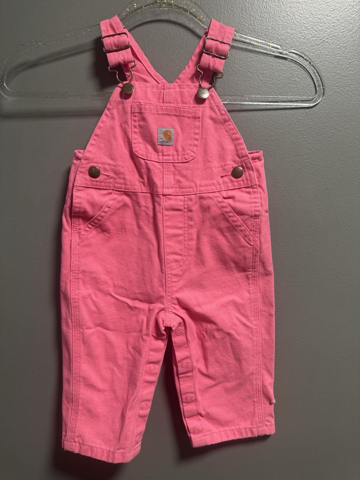 Carhartt Girls Bright Pink 100% Cotton Overalls Size 9M