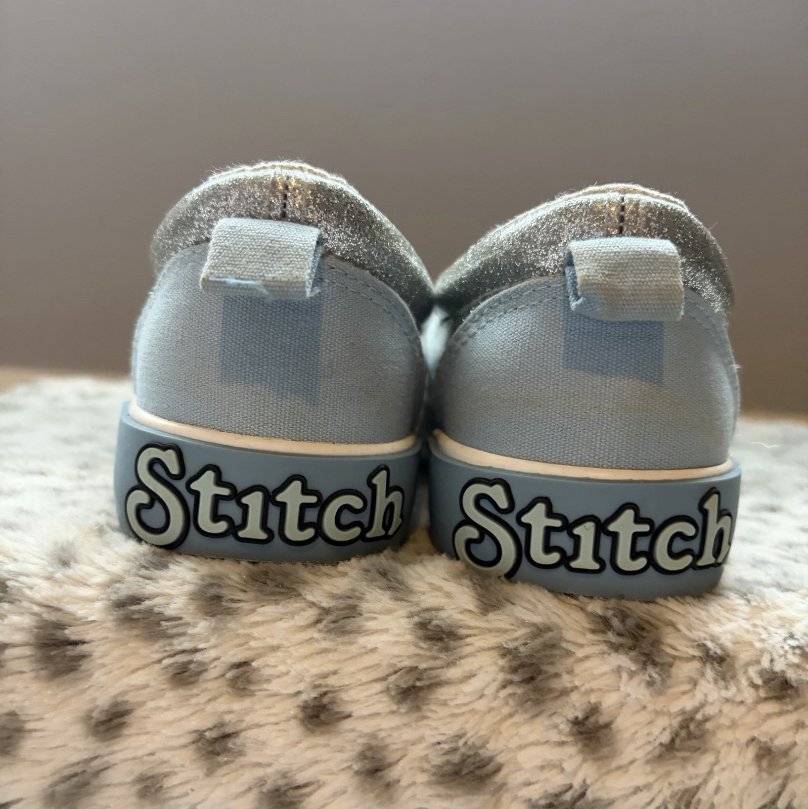 Disney GroundUp Lilo & Stitch Girls Slip-On Sneaker Shoes 1 Glitter Canvas Blue