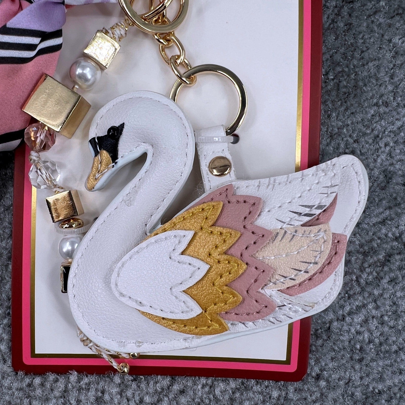 Piper K Swan Bag Charm Keychain Scarf Accent Gold Tone NWT Gift Girly Cute