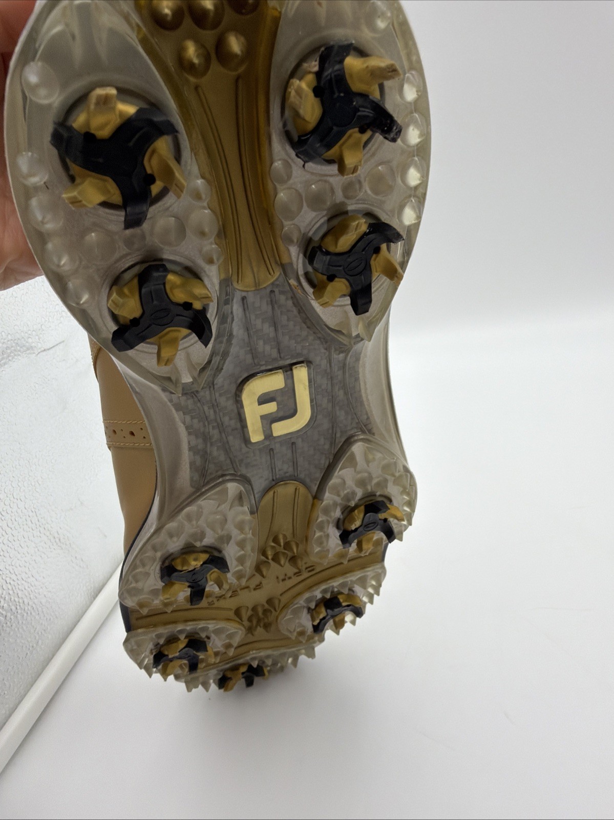 Foot-Joy DryJoys Mens Gold Purdue Shoes, Soft Spikes, Size 12