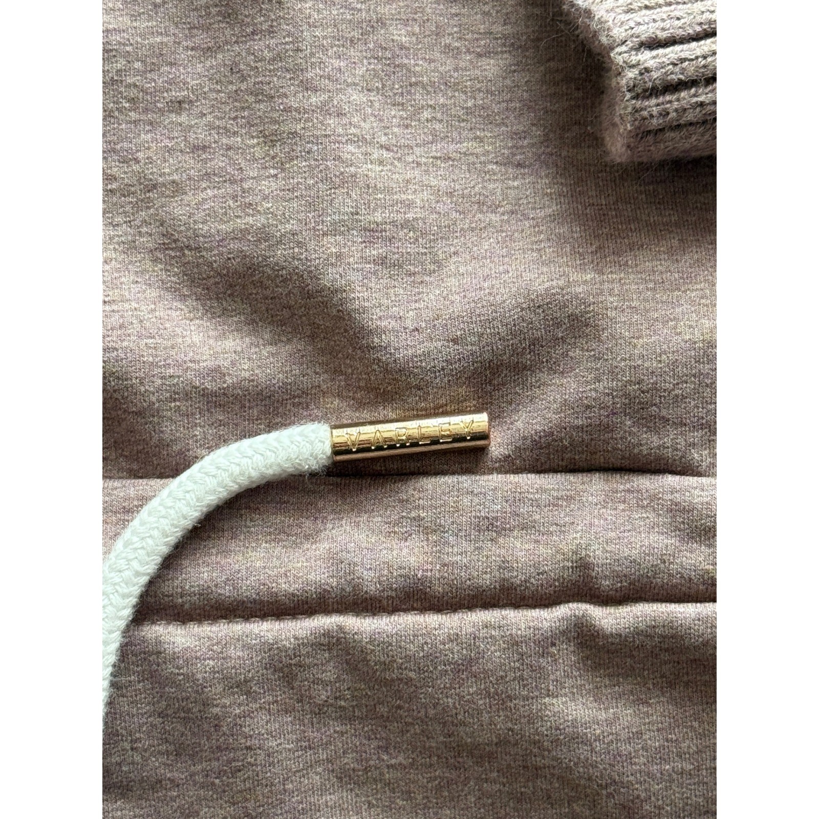 Varley Womens Turtleneck Sweatshirt Mauve Ribbed Knit Crop Drawstring Large