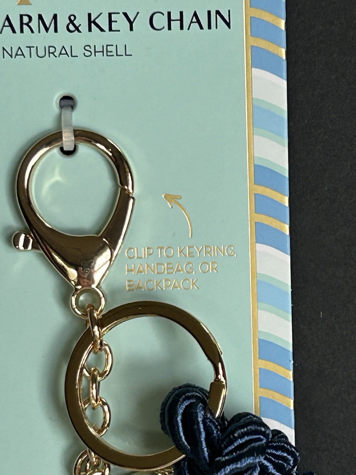 Piper K Seashell Starfish Clam Bag Charm Gold Navy Blue Keychain