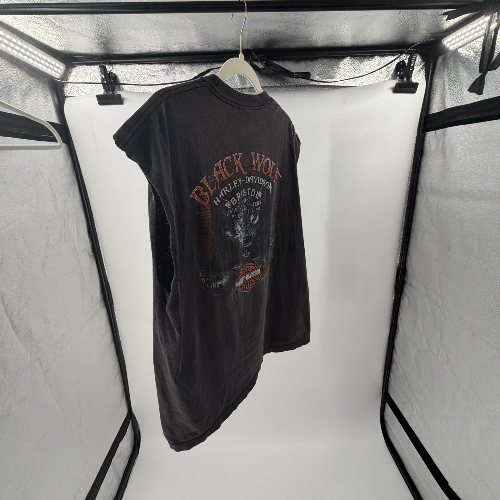 Harley-Davidson Black Wolf Bristol VA TN Sleeveless Pocket T-Shirt Mens XL Black