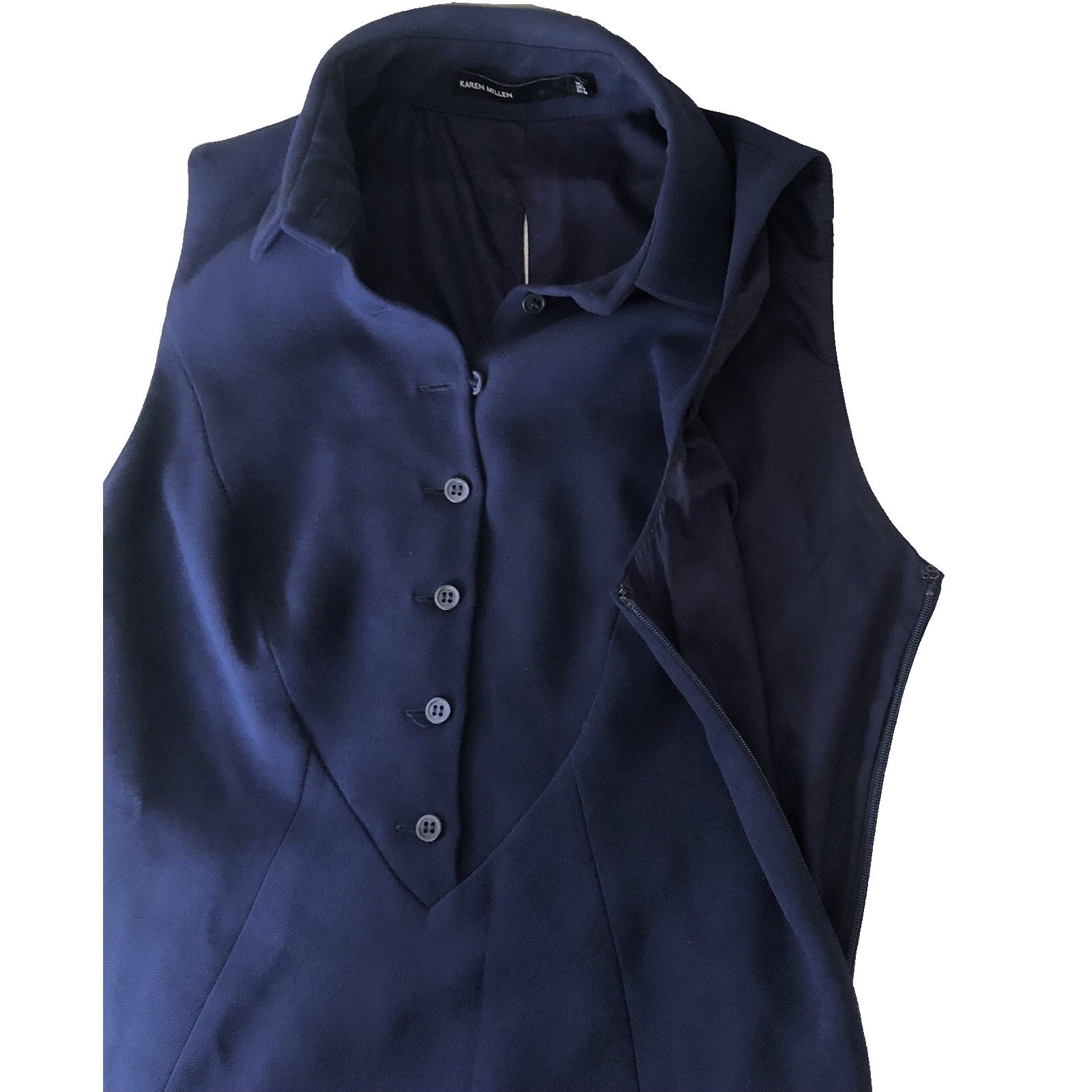 Karen Millen Ladies Tailored Shift Dress Uk 8 Navy Blue Sleeveless Fully Lined