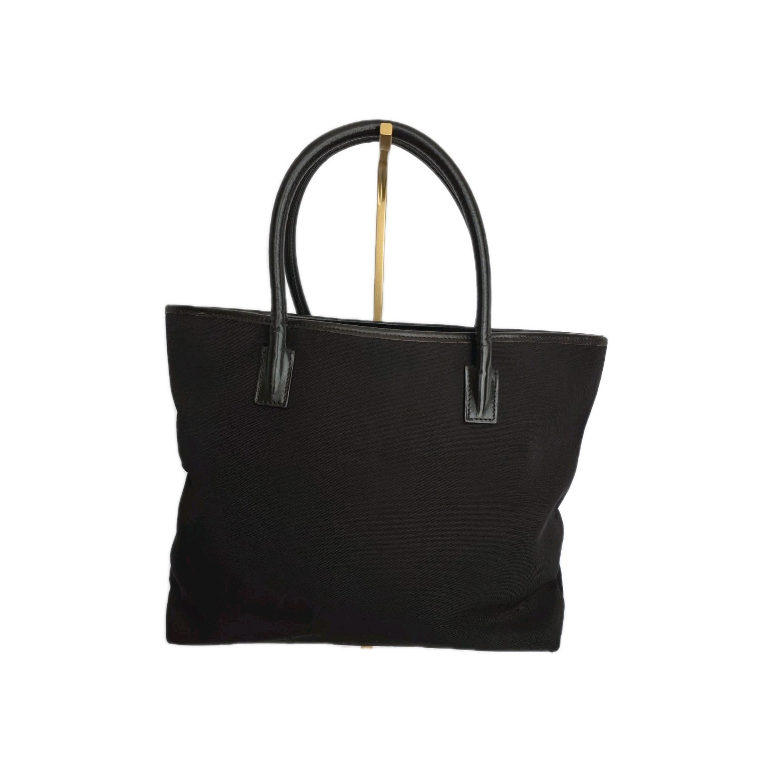 GUCCI Brown Nylon Leather Trim Tote Bag Logo Vintage 0457