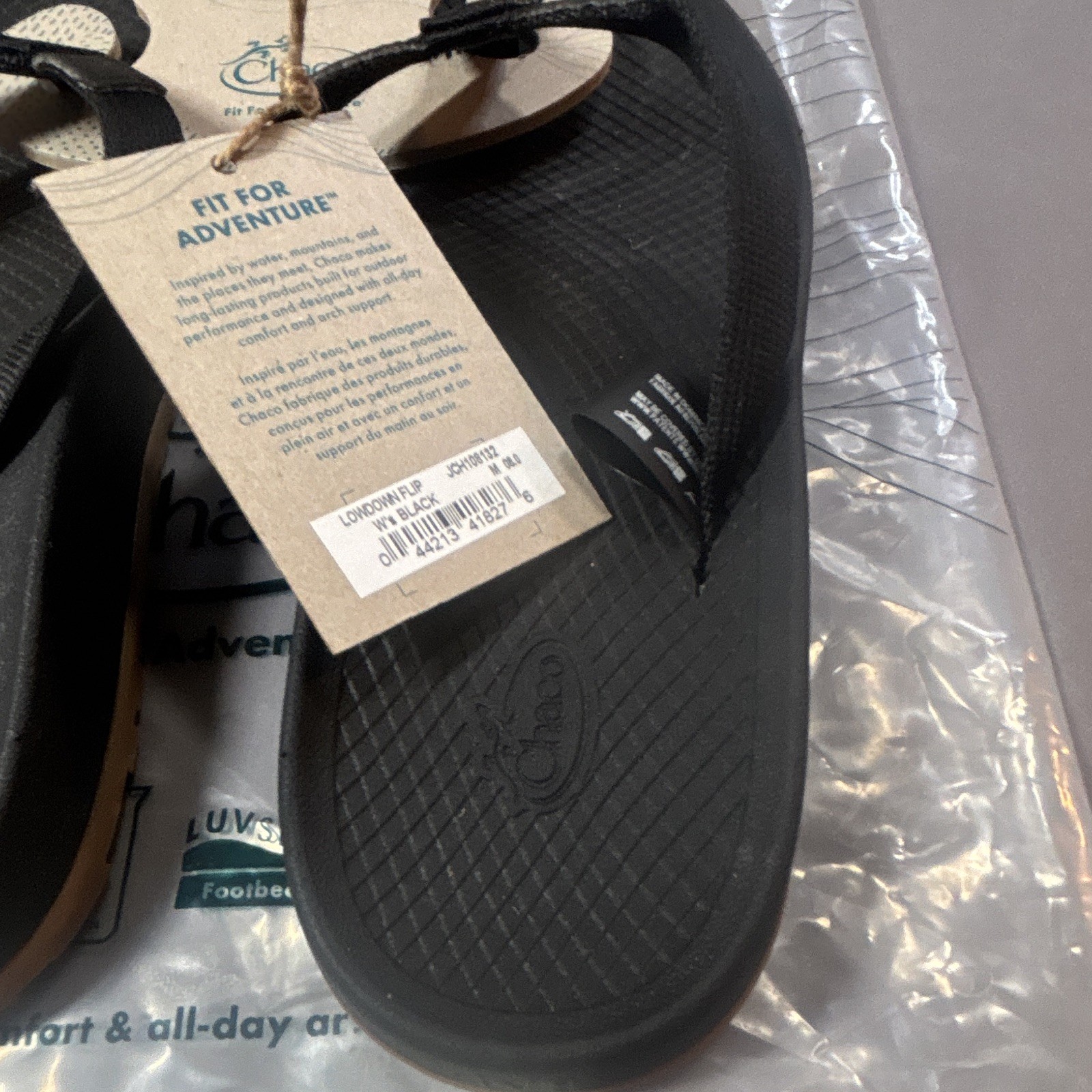 Chaco NWT Lowdown Flip Sandal Black Slip-On Synthetic US 8 EU39 UK6 JCH108132