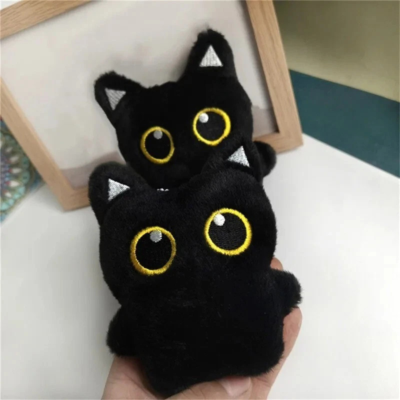 Cute Black Cat Plush Keychain – Soft Stuffed Bag Charm Doll Pendant for Car Keys