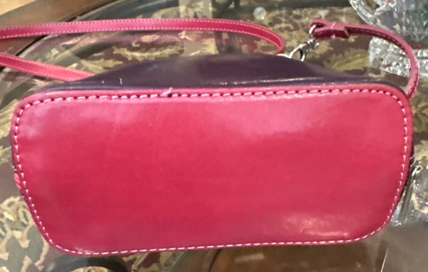 Vera Pelle Italian Leather Fuschia/Purple Crossbody Bag Adjustable Strap