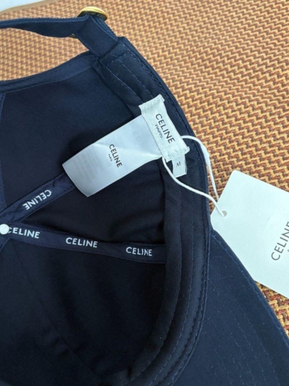Celine. Triomphe Navy Cotton Baseball Cap with White Logo Embroidery, Adjustable