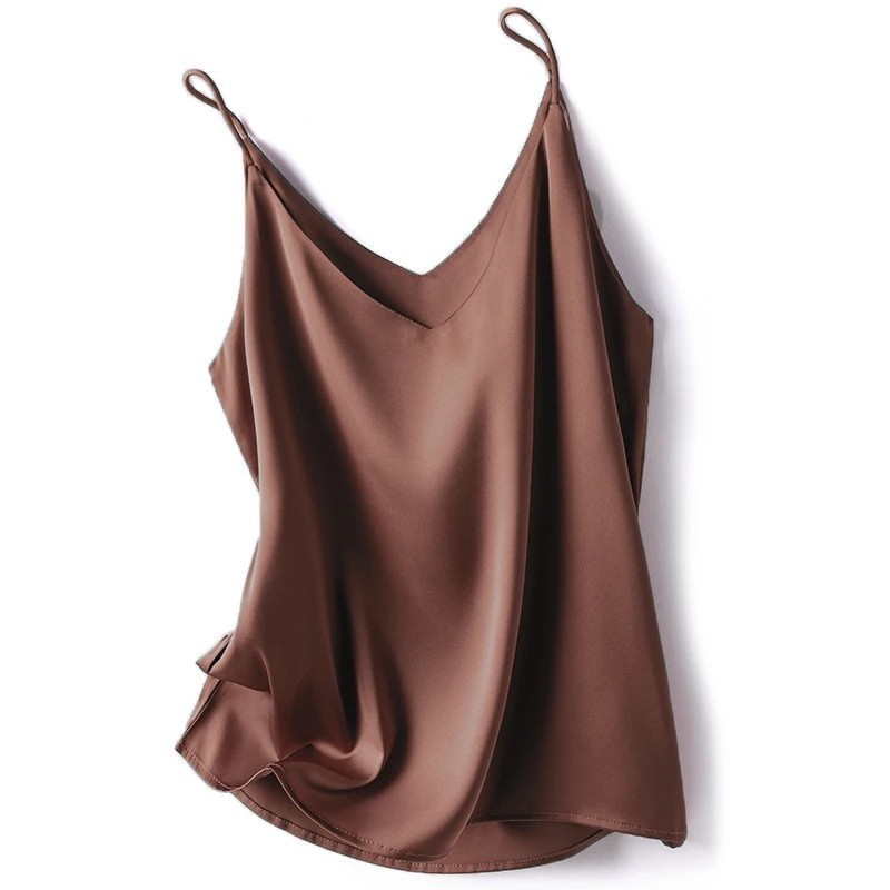 Women Satin Silk Camisole Tank Top Vest V Neck Strap Undershirt Casual Basic