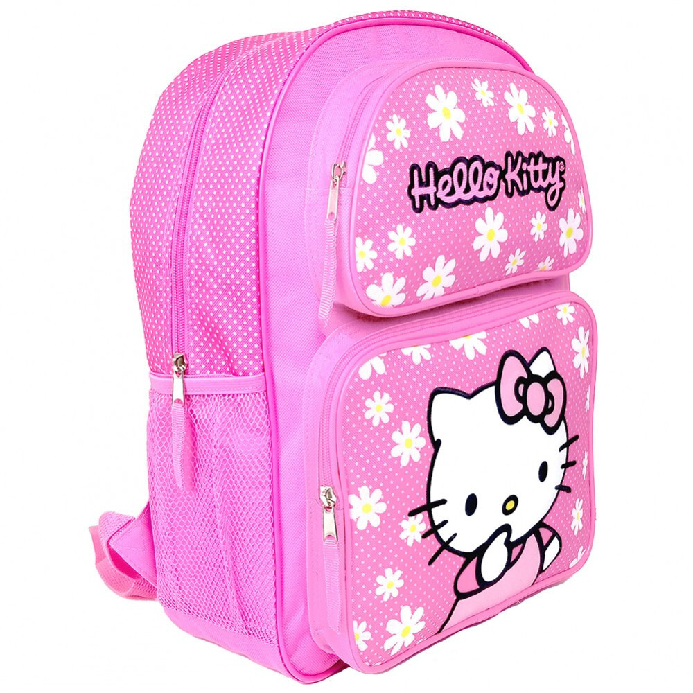 Large Backpack – Hello Kitty – White Flowers 16″