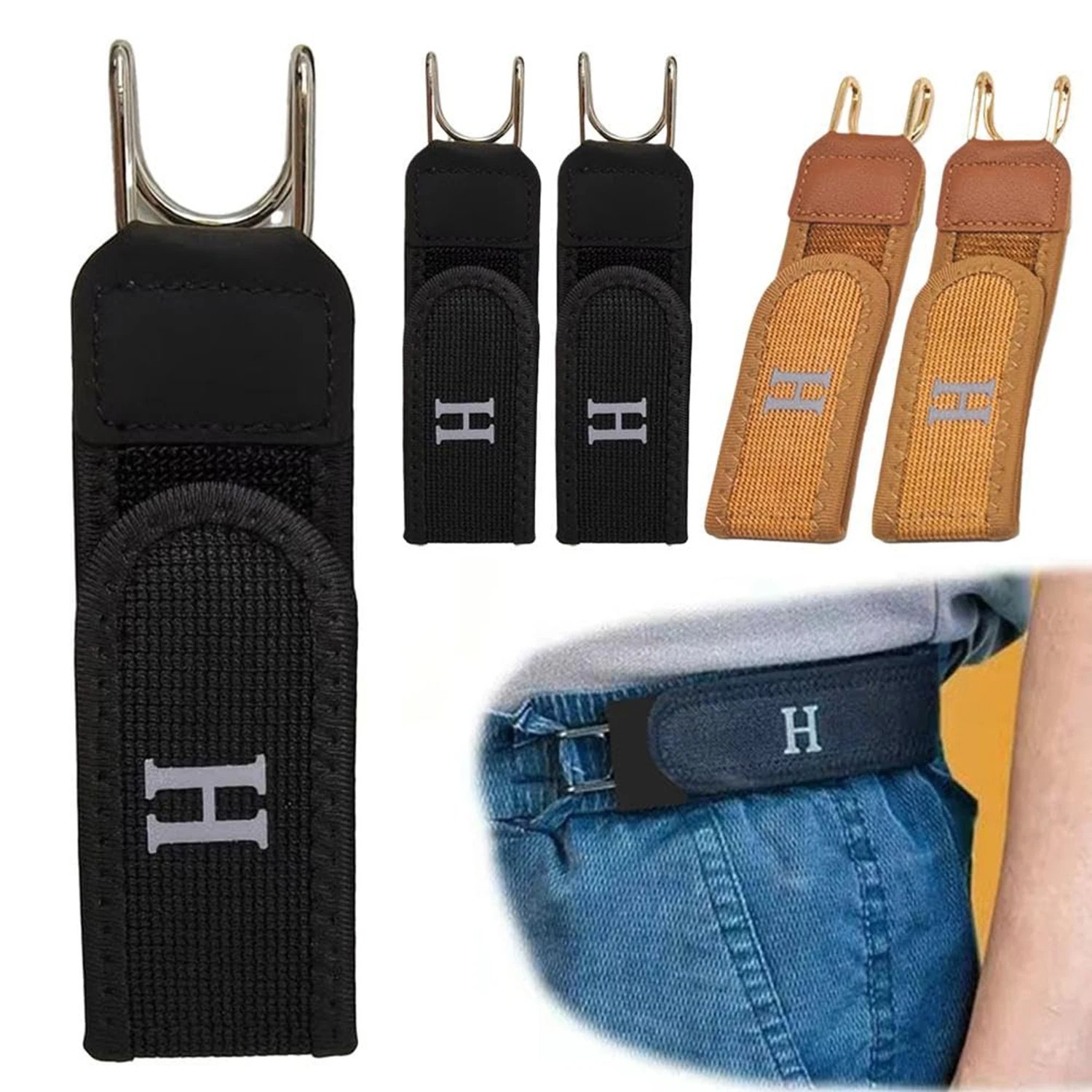 Elastic Belt Hook Waist Metal Invisible Tactical Buckle-Less Closure 1/2PCS