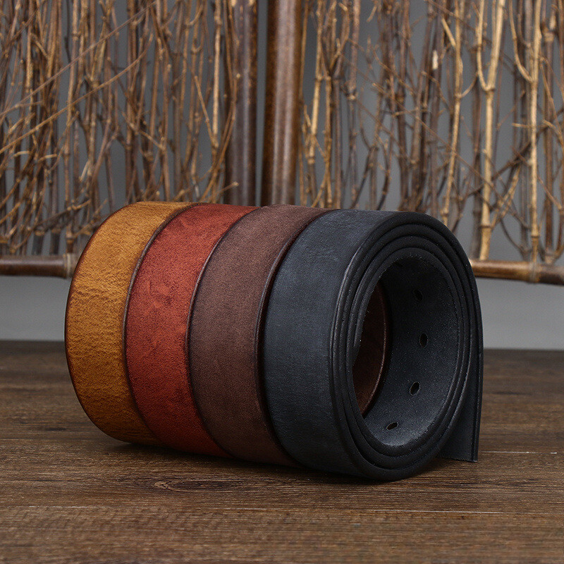 3.8cm Wide/5mm Thick Genuine Leather Belt Needle Buckle Men Cowhide No Buckle