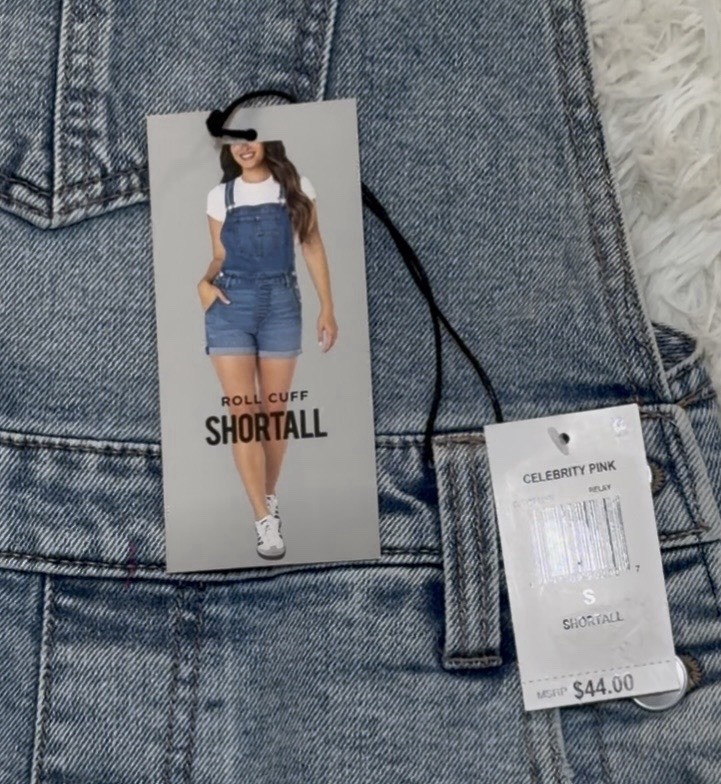 Celebrity Pink Blue Solid Denim Overall Shortall Pockets Sleeveless S