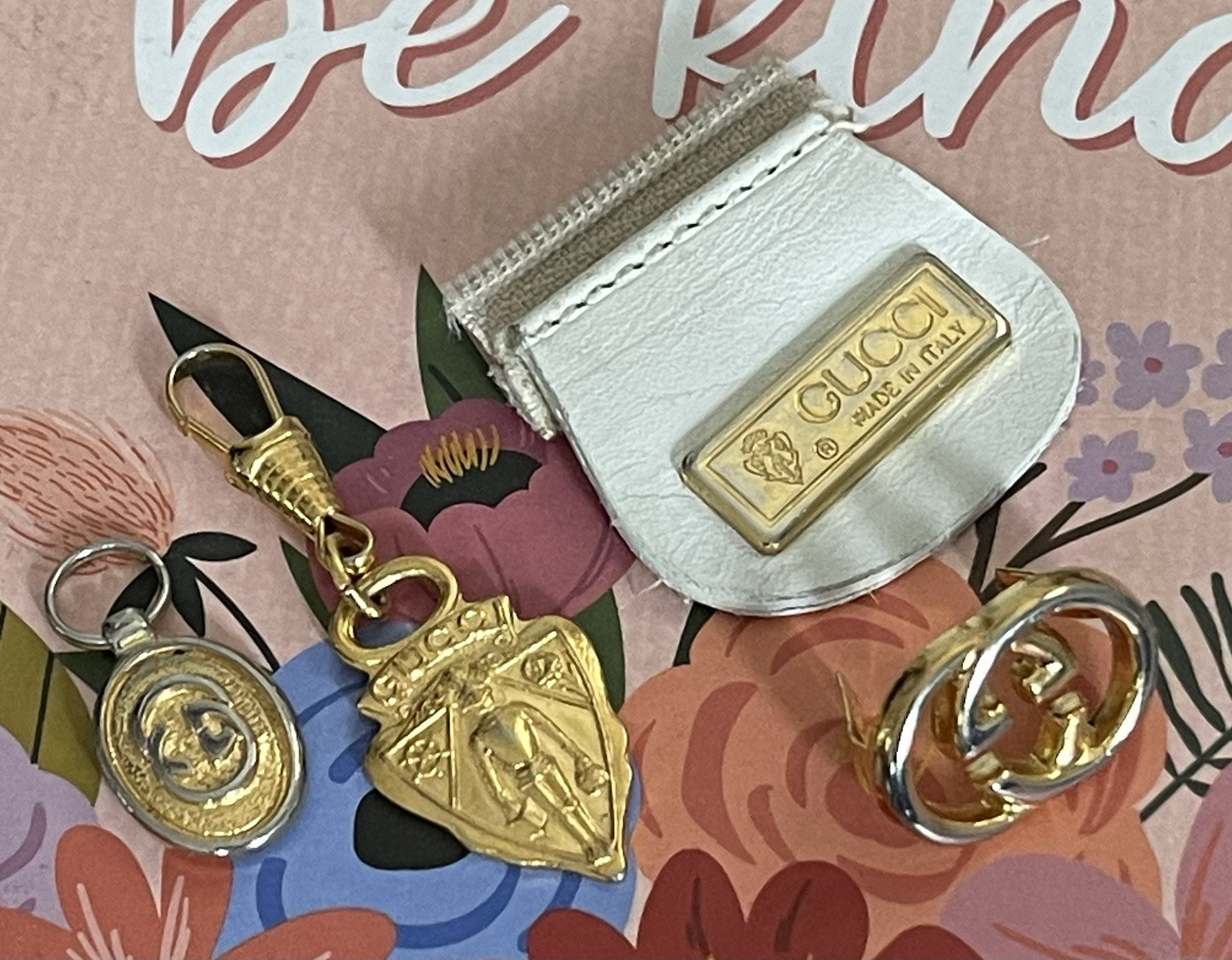 Lot Vtg Gucci Junk Bag Replacement Parts Zipper Pull Metal Logo Bar GG Emblem