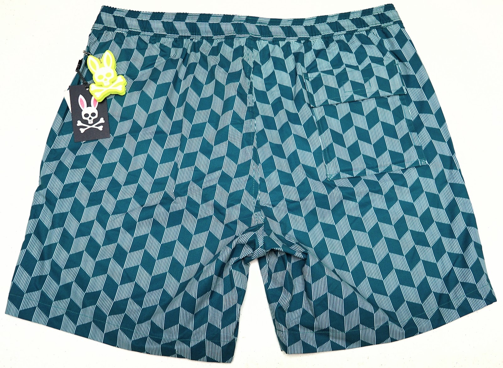 Psycho Bunny Swimsuit Mens Swim Trunks Green Geometric Board Shorts $95