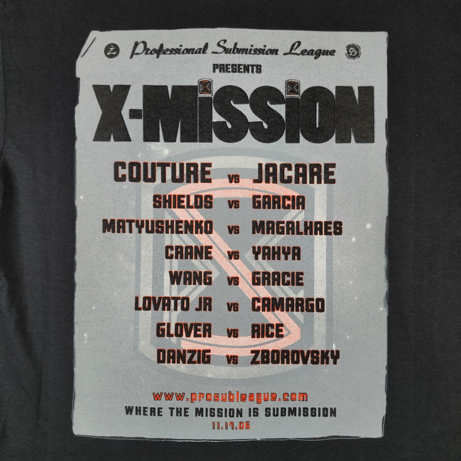 2006 Randy Couture VS Shirt X-MISSION Mens M Black PSL UFC MMA Graphic Print