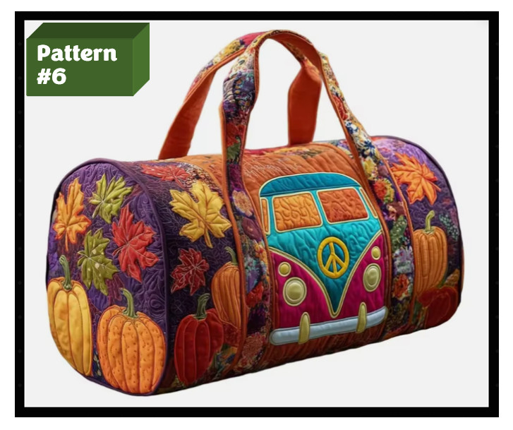 Bus Series Quilted Cotton Quilted Travel Bag 3D Design Boho Style Duffle Bag
