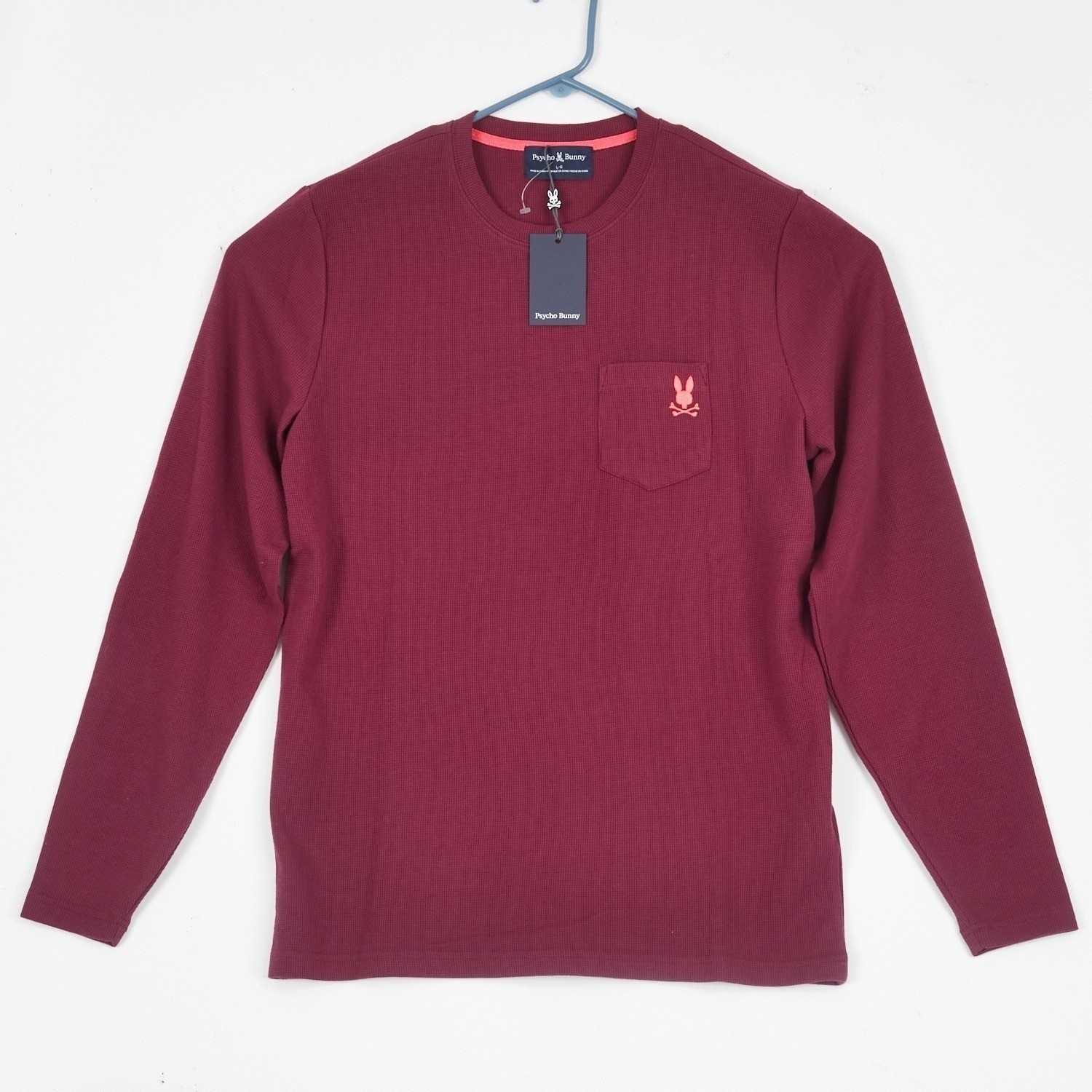 Psycho Bunny Mens 2XL Crimson Waffle Knit Long Sleeve Pocket Tee Shirt NEW