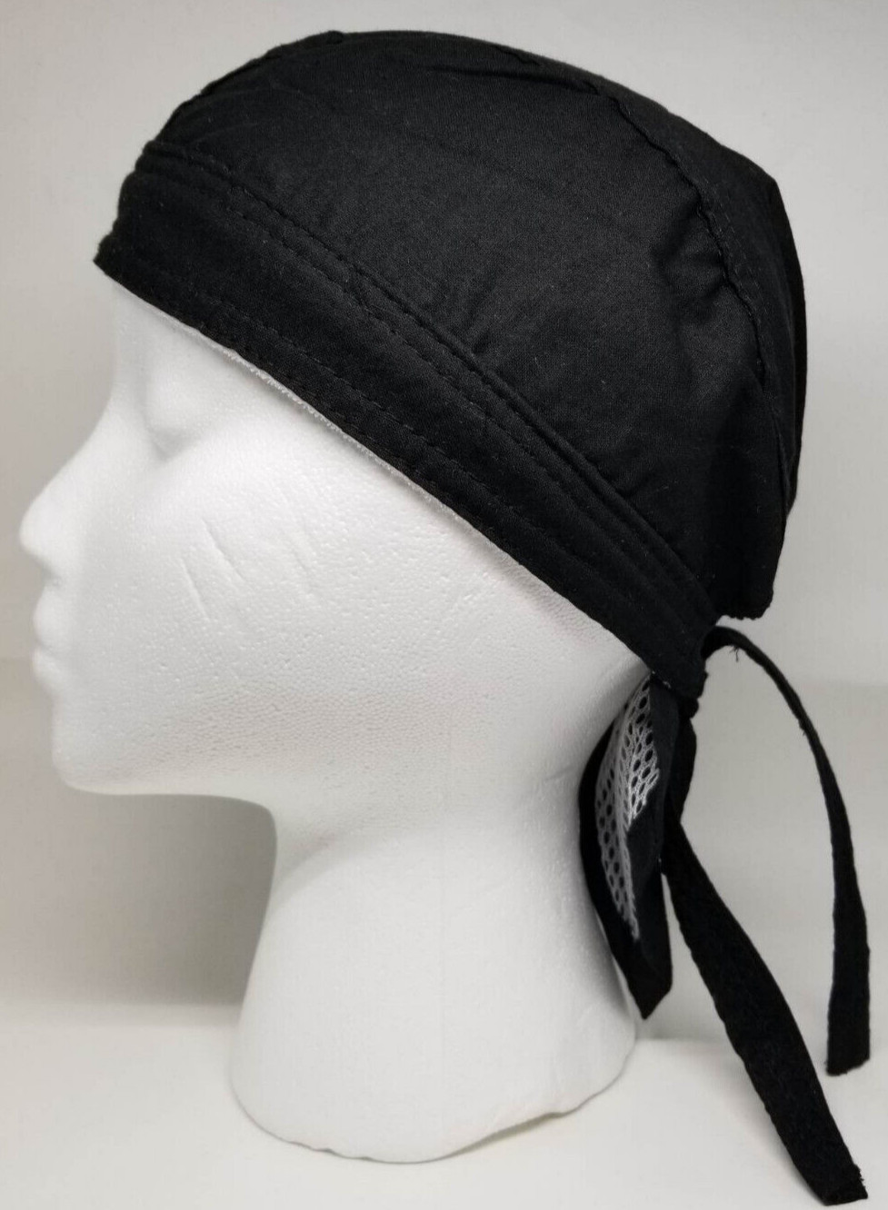 Black Bandana Head Wrap Cap w/ Sweatband Dorag Motorcycle Doo Rag Du Dew Cotton
