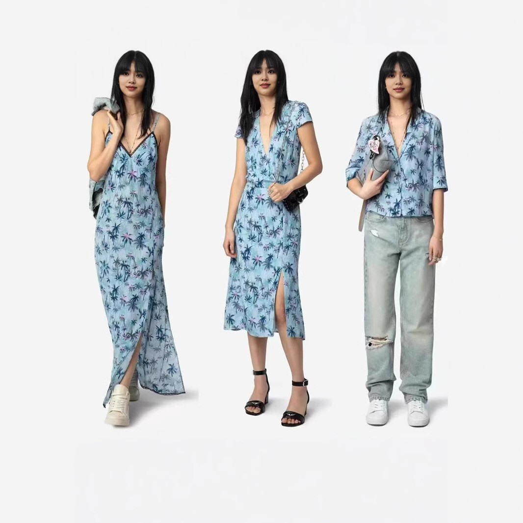 NEW Women Zadig &Voltaire V-Neck Silk Thin Sweet Soft Top Suspenders Dress XS-L