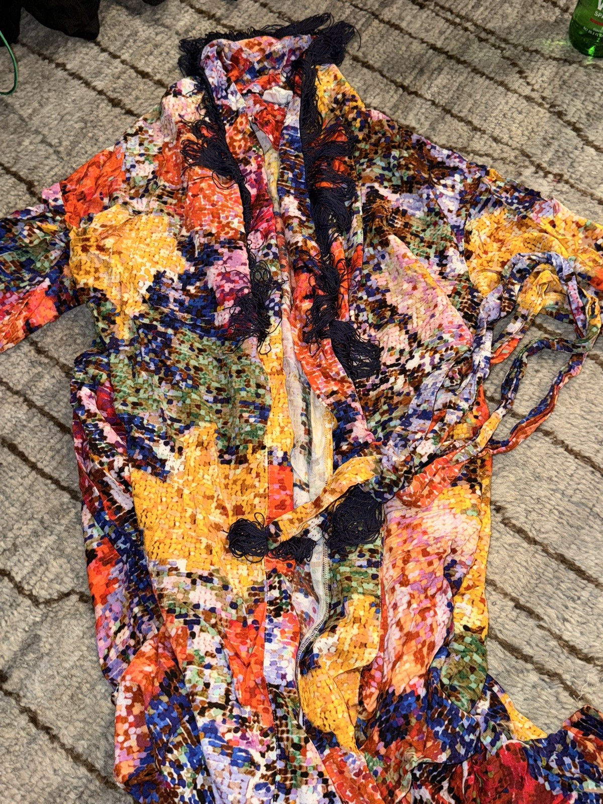 Anthropologie Kirstin Lamb Painterly Fringed Robe SZ SMALL PETITES