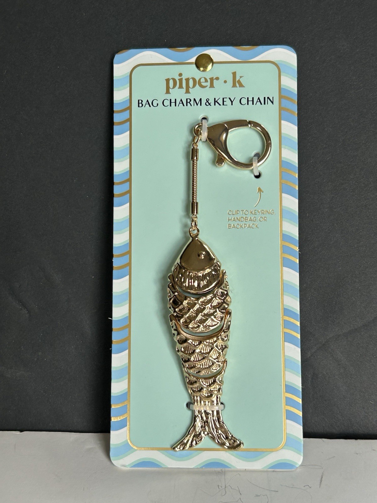 Piper K Gold Articulated Fish Bag Charm Key Chain Sea Life New