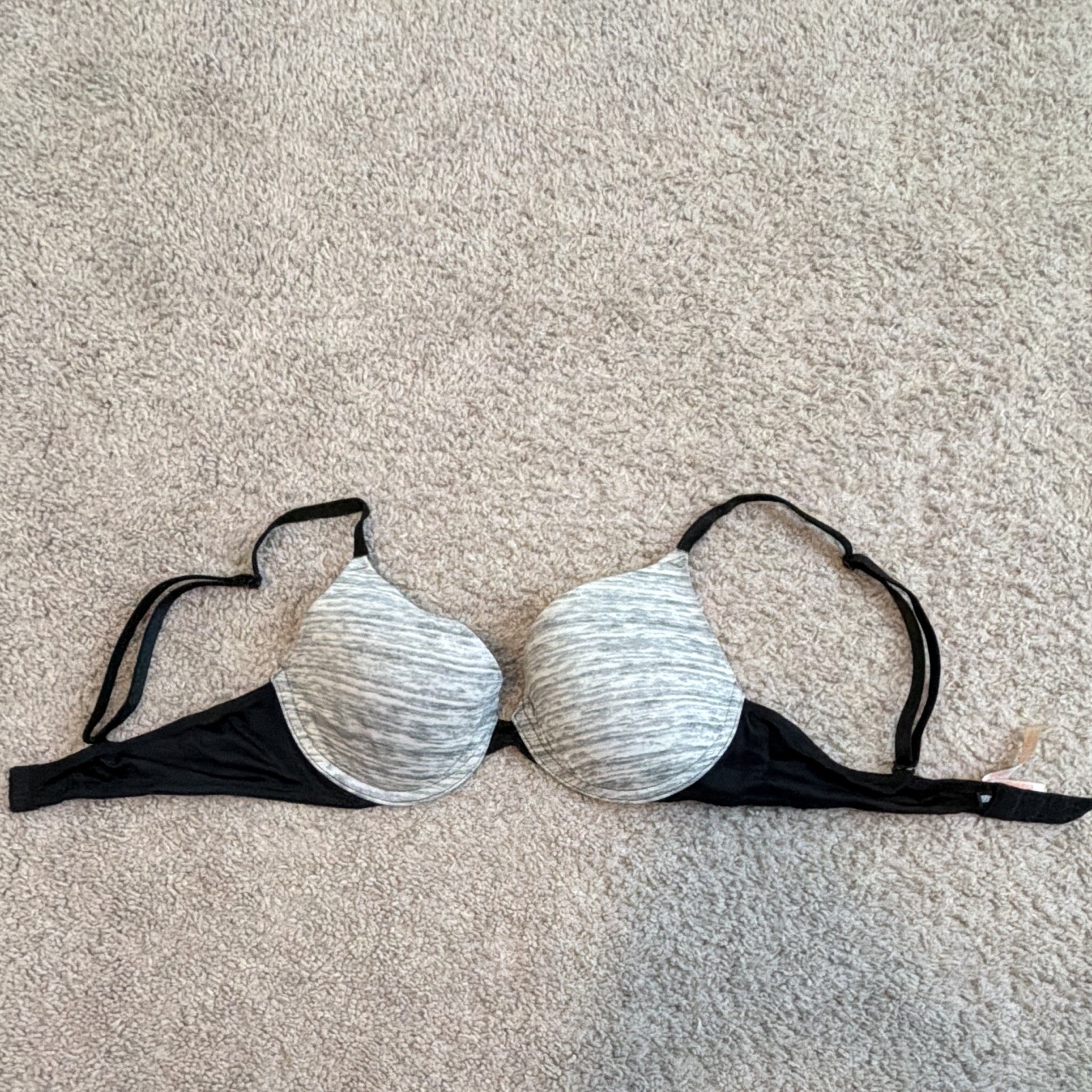 PINK Wear Everywhere Push-Up Padded Bra 34B Adjustable Straps Black/Gray/Pink