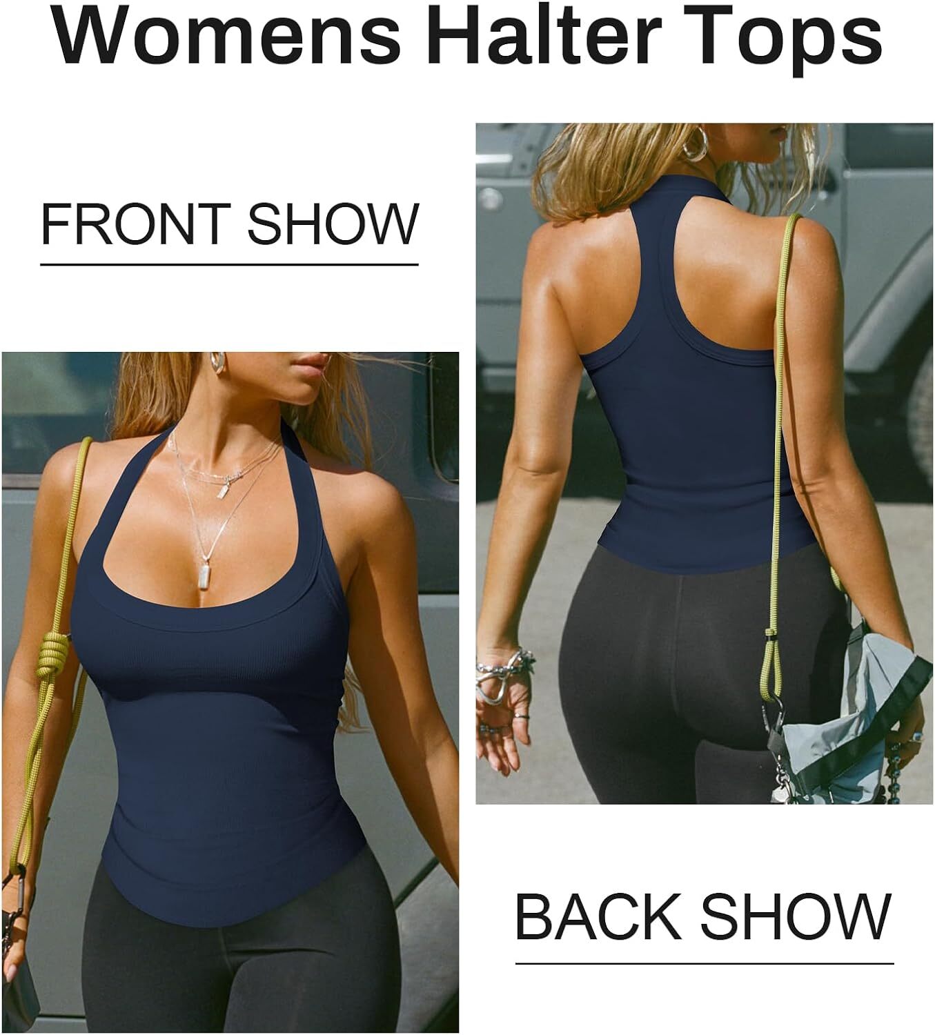 Womens Halter Top Deep Scoop Neck Low Cut Racerback Tank Top for Women