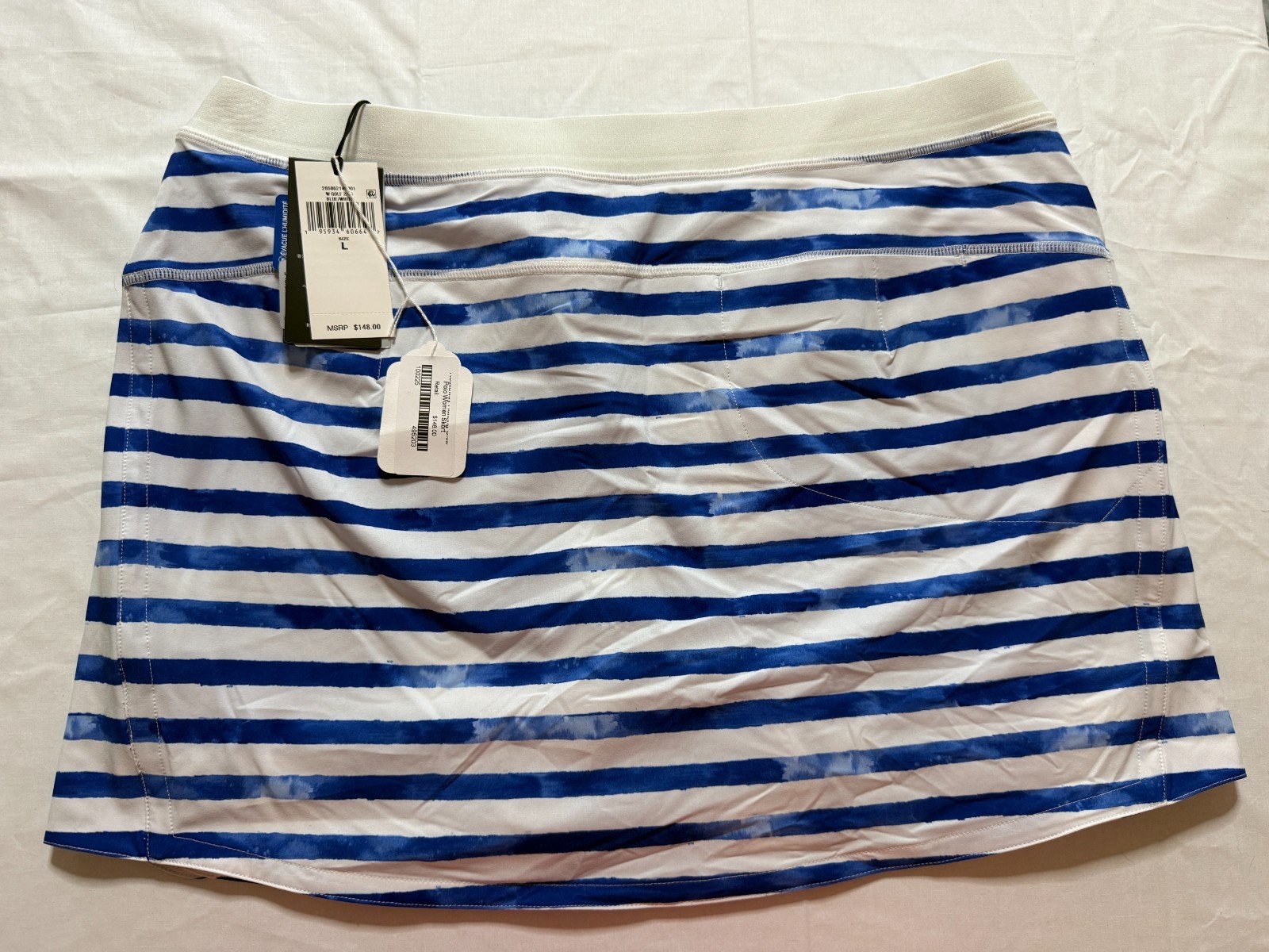 NWT WOMEN’S RLX RALPH LAUREN GOLF SKORT/SKIRT – SIZE: LARGE – BL/ WH STRP (A4.8)
