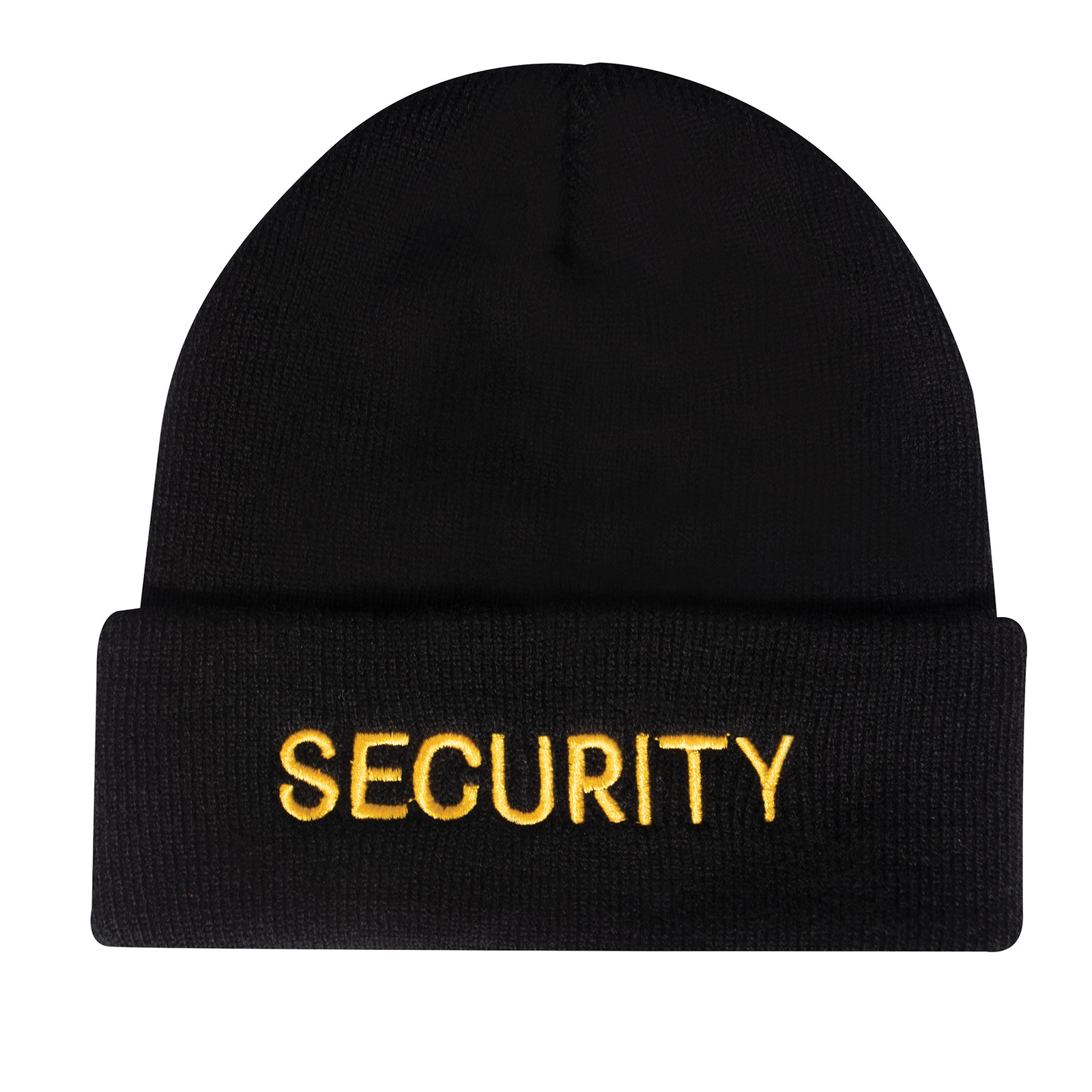 Black & Gold Embroidered SECURITY Watch Cap – Ski Hat Winter Hat 100% Acrylic