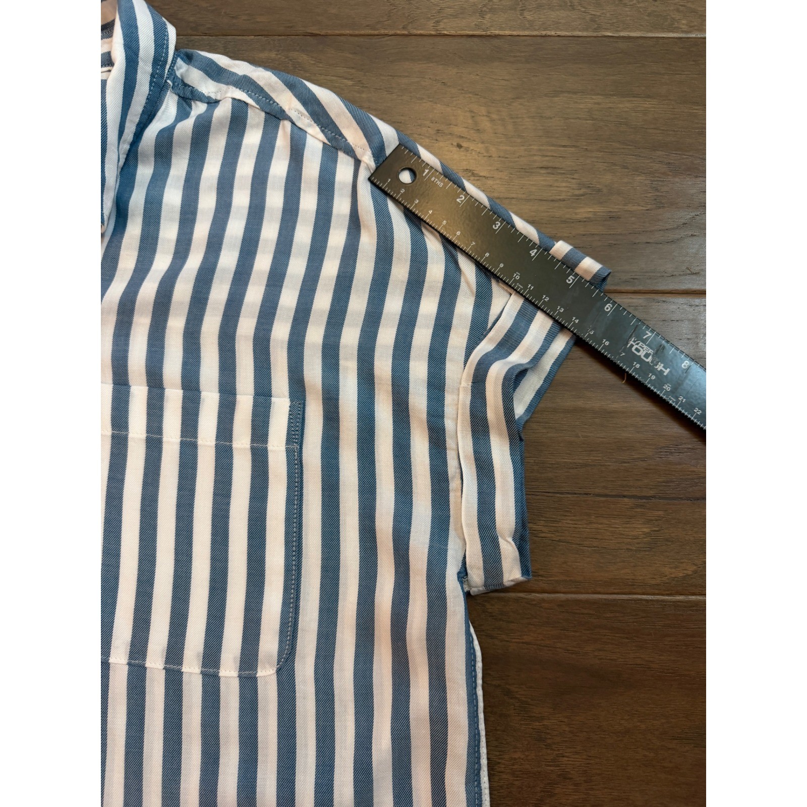 Lola River Womens Blue White Striped Tencel Short Sleeve Button Down Shirt M