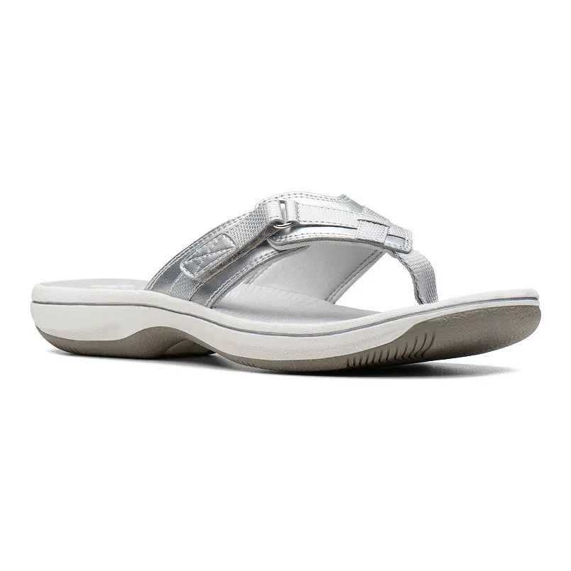 Clarks Breeze Sea Silver Synthetic Women’s Flip Flop Summer sandals SZ 10 NEW !