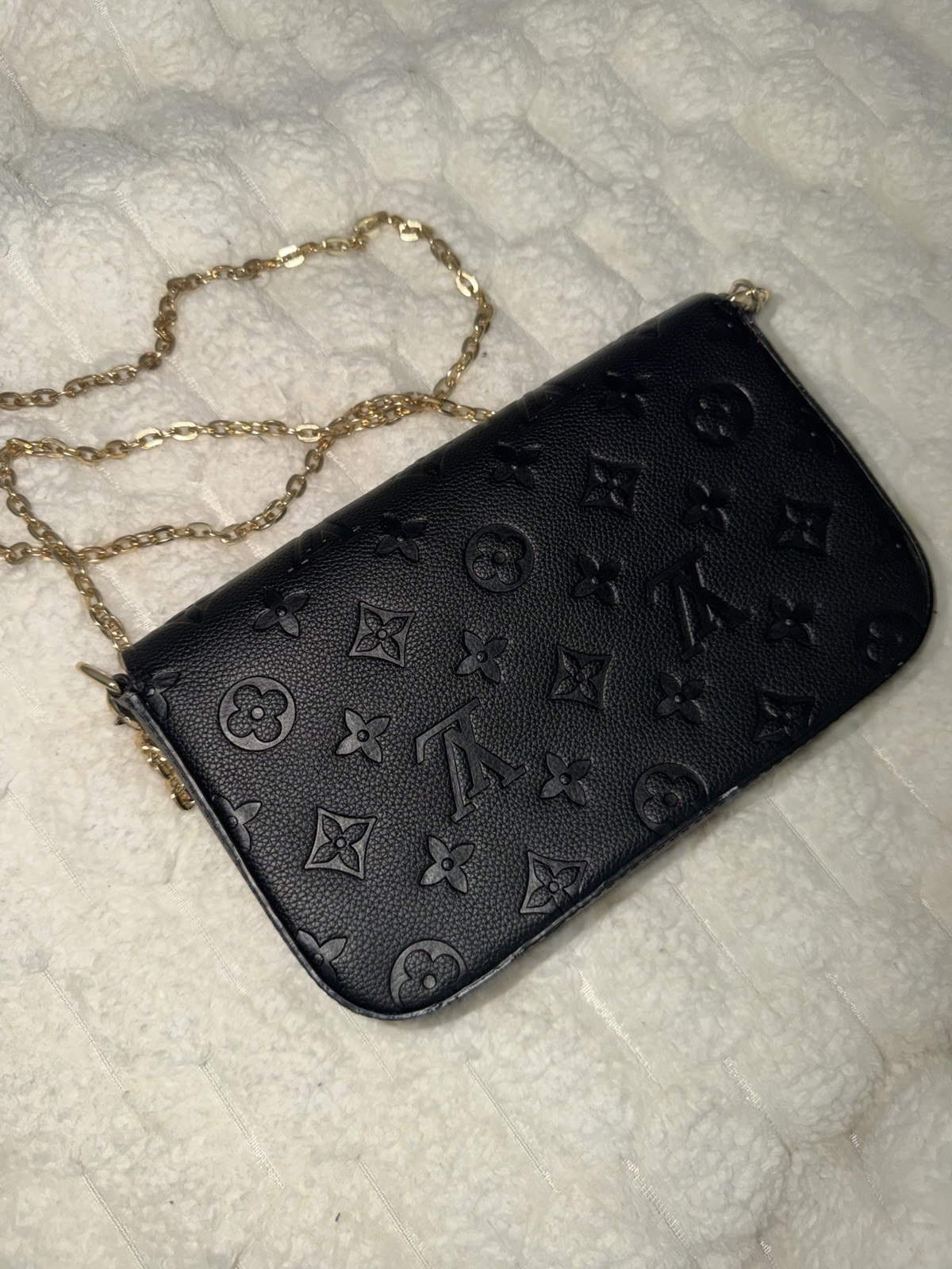 Louis Vuitton Black Embossed Monogram Small Chain Strap Crossbody Snap,has marks
