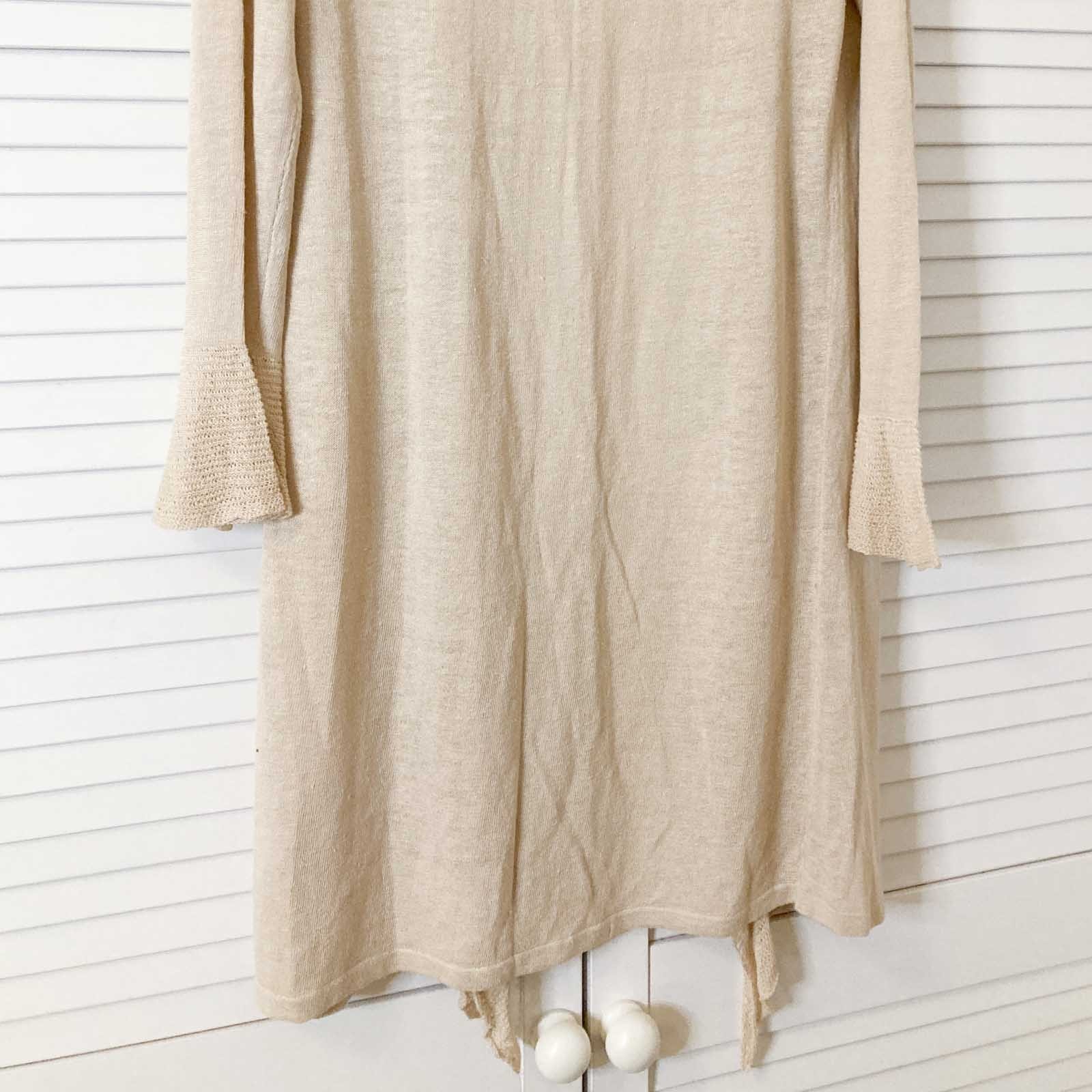 Autograph M&S Cardigan Size 12 Natural Beige Linen Blend Frill Trim Longline