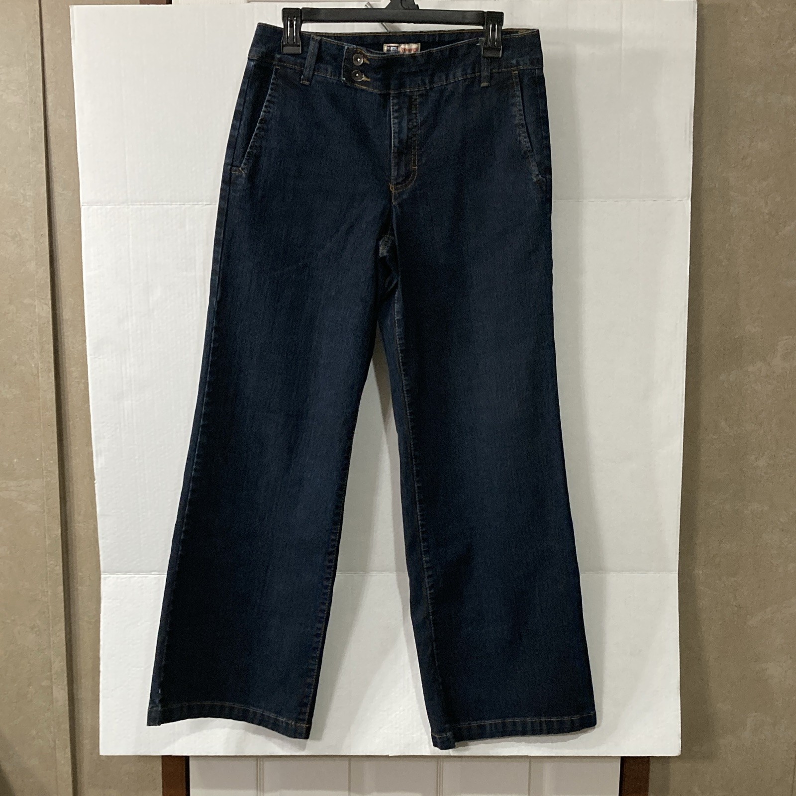 Faded Glory Women’s Wide-Leg Jeans Blue Dark Wash Denim Stretch 5-Pocket 8