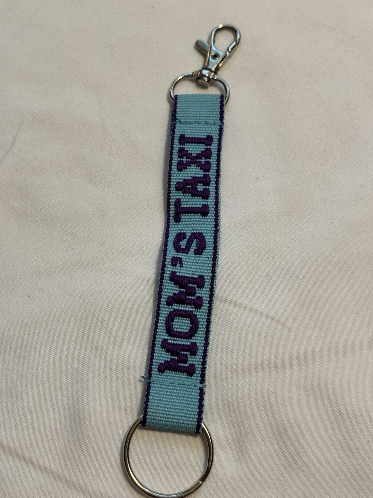 Monogrammed Keychain Backpack Purse Clip Mom’s Taxi Purple Light Blue Grosgrain