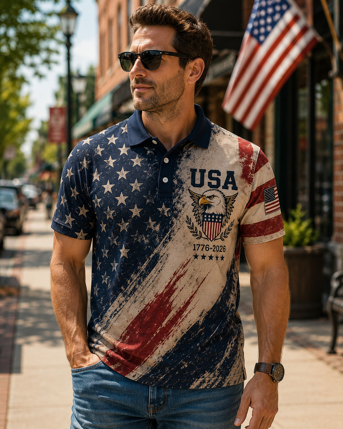 USA 250th Anniversary Golf Polo Shirt 1776-2026 American Flag Patriotic S-5XL