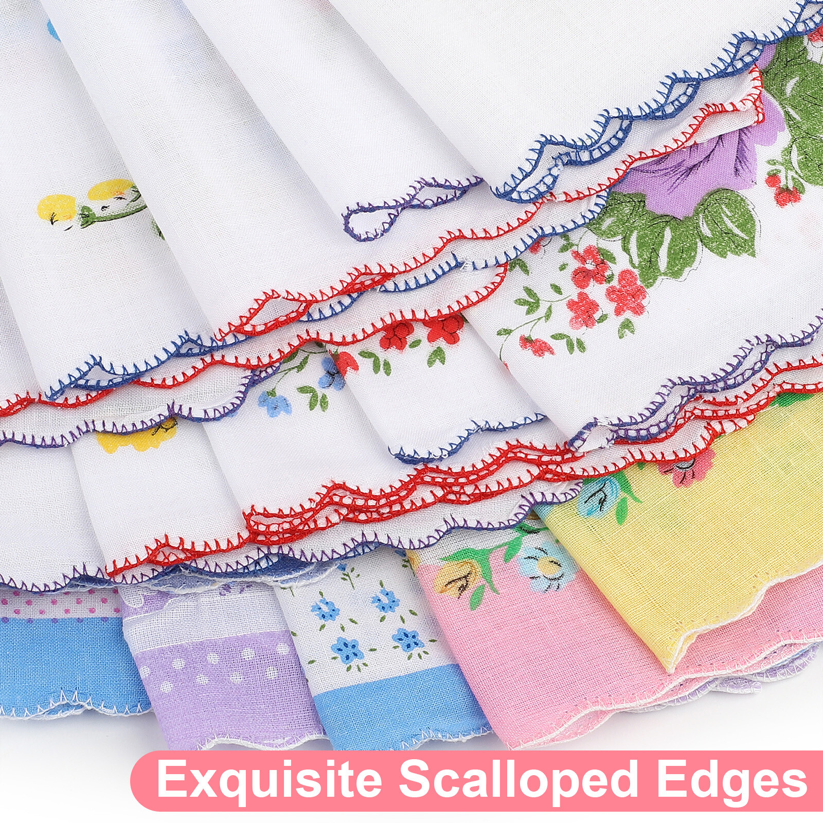 20Pcs Lady Handkerchiefs,100% Cotton Soft Pocket Square, Vintage Flower Hankies