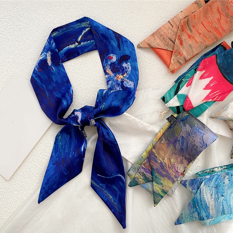 Floral Skinny Satin Scarf / Head Scarves / Skinny tie / Handbag handle wrap New
