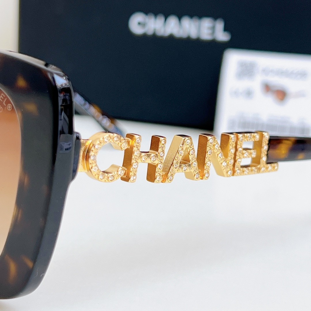 Chanel CH5422 Women Sunglasses Tortoise Brown Lenses Crystal Letter Logo Shades