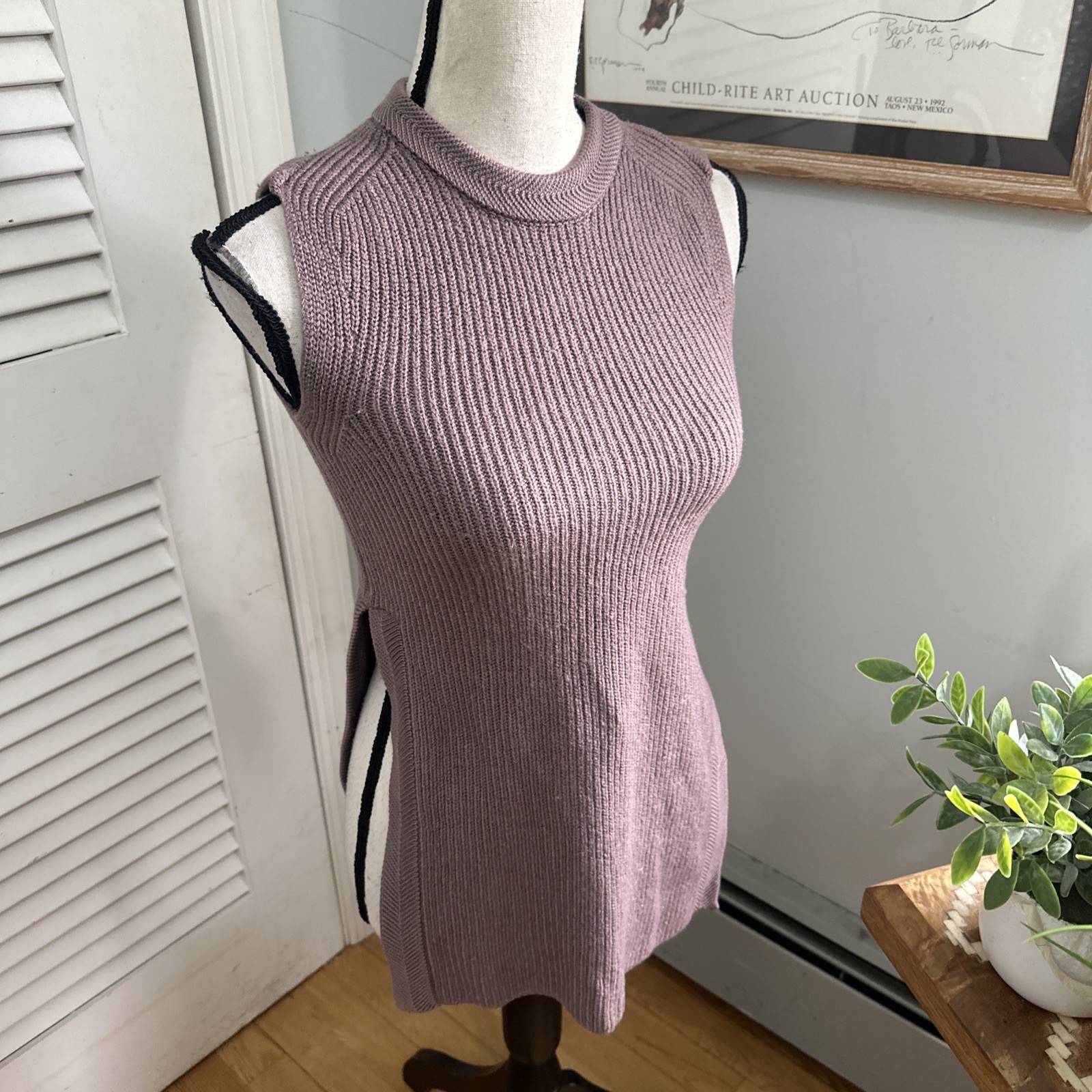 Aritzia Wilfred Sweater Vest Womens XXS Mauve Palmier Mock Neck Sleeveless Wool