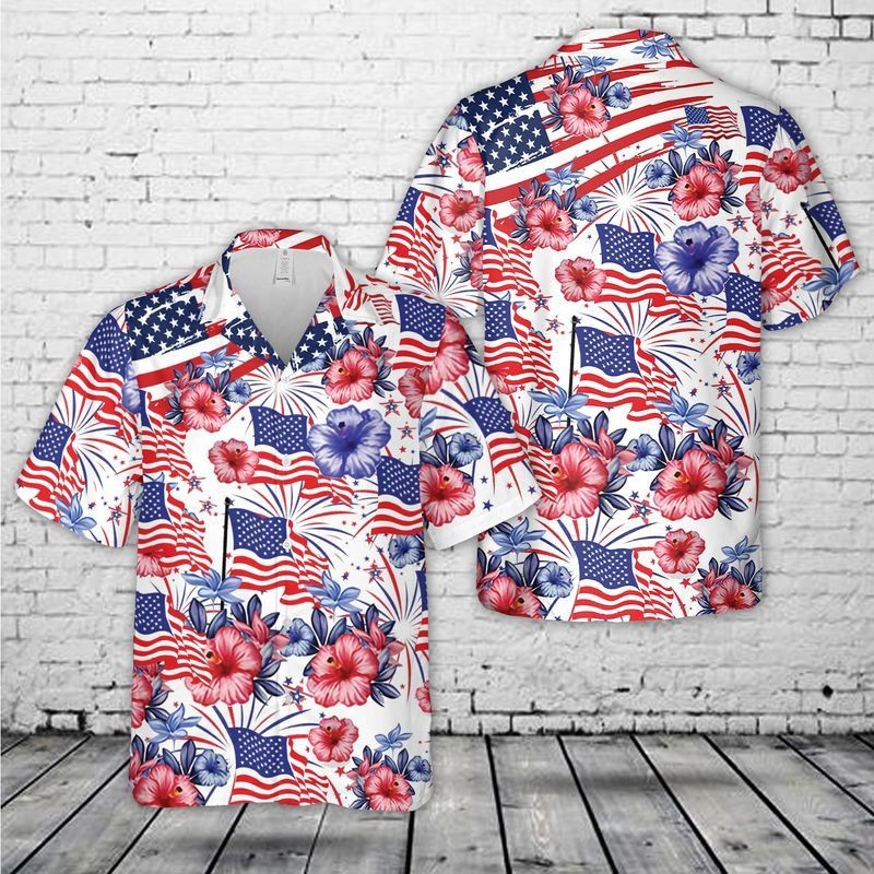 Flower American Flag 4Th Of July Trendy Hawaiian Shirt